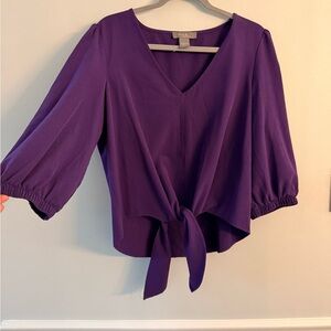 Chic V-Neck Purple Blouse with Tie-Front